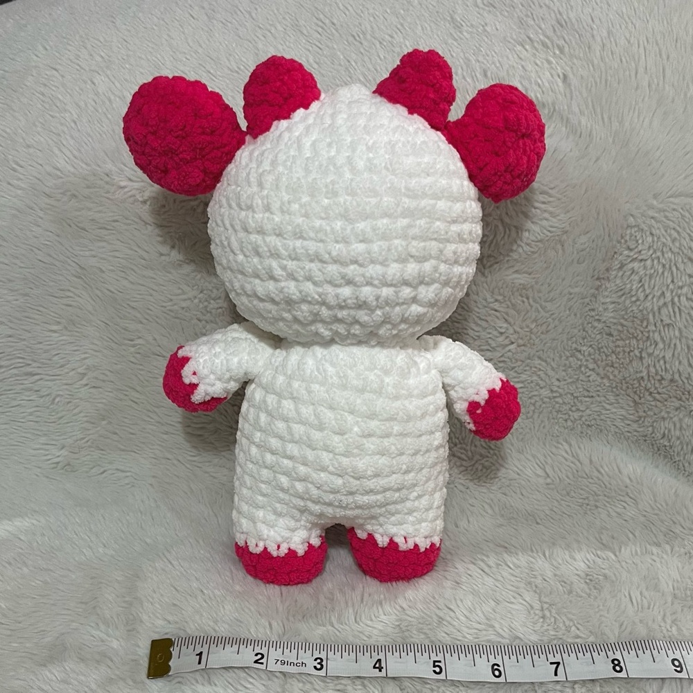 Handmade Plush Cow Stuffed Toy - White & Bright Pink - Picture 3 of 4